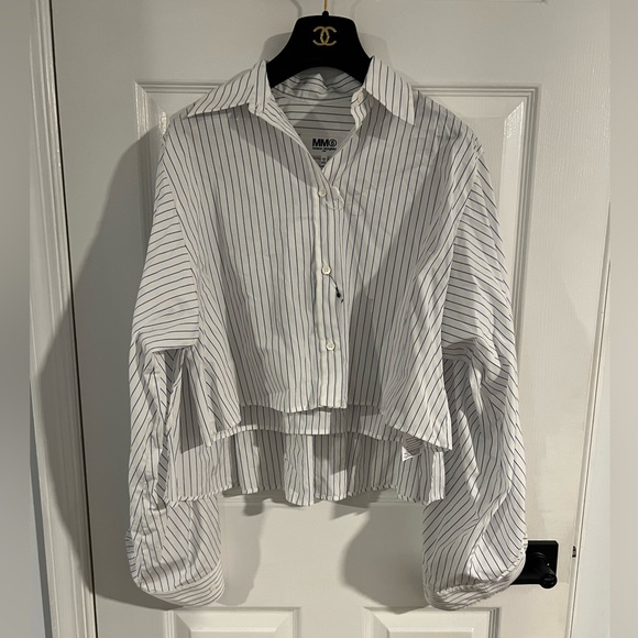 BNWT MM6 Maison Margiela CROPPED PINSTRIPE poplin SHIRT size 36 Net-a-porter - Picture 3 of 11